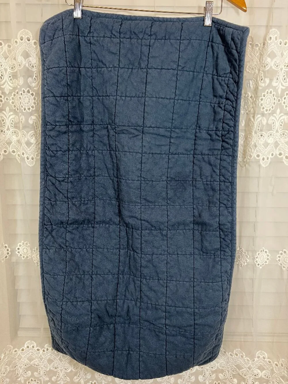 Casaluna navy blue quilted linen rayon king pillowcase sham